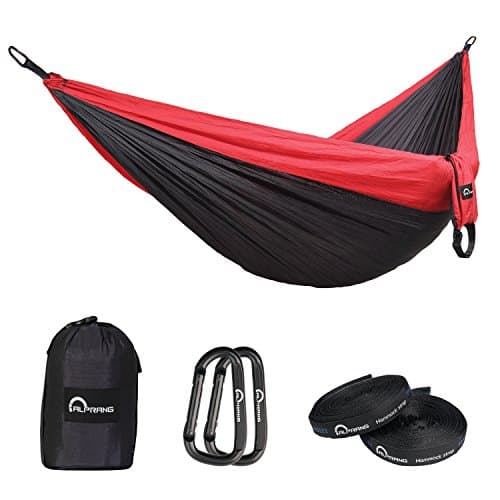 Double Camping Hammock,with Tree Straps,Portable Lightweight Parachute Nylon Hammock for Backpacking Survival Travel Beach Hiking Garden Yard,500Ibs for 2 Adult Person-ALPRANG (Dark Gray/Red)