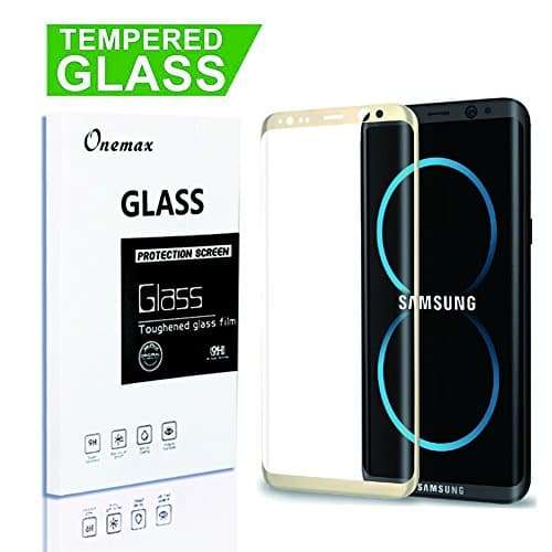 Onemax Samsung Galaxy S8 Plus Tempered Glass Screen Protector, 9H 3D Curved Edge,Anti Fingerprint, Anti-scratch Easy Bubble-Free Installation for Galaxy S8 Plus - Gold