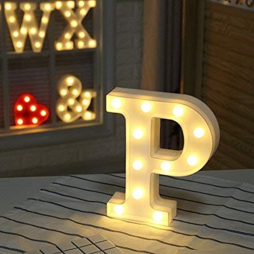 LED Letter Lights, DIY 26 Letters Alphabet A-Z Plastic Lamp Lighting Up Words Sign White Décor for Birthday Wedding Party Bar Bedroom Wall Hanging Decoration (Letter-P)