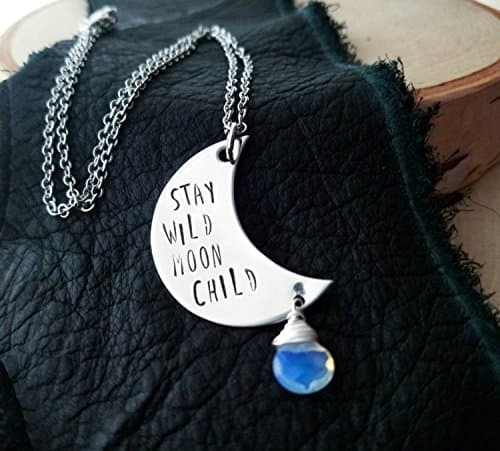Moon child silver moon birthstone crystal necklace