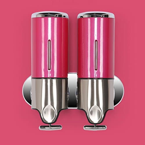 REDUO Wall Mount Double Pump Soap Dispenser Hand Liquid Foam Lotion Bottle Shampoo Shower Gel Box - Stainless Steel ABS (Red)