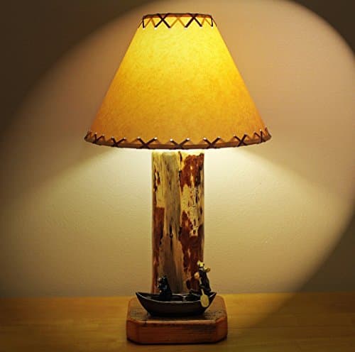 Rustic Lodge/Cabin Style Lamp...A Bear and a Moose Canoeing Down the River Table Lamp with 14" Parchment Shade