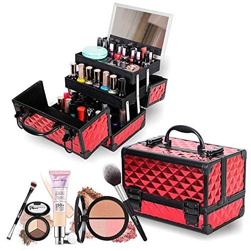 Geggur Makeup Train Case Professional,Portable Makeup Train Case Organizer,Cosmetic Case Organizer Portable Cosmetic Box Professional Cosmetic Box Travel Organizer with Mirror