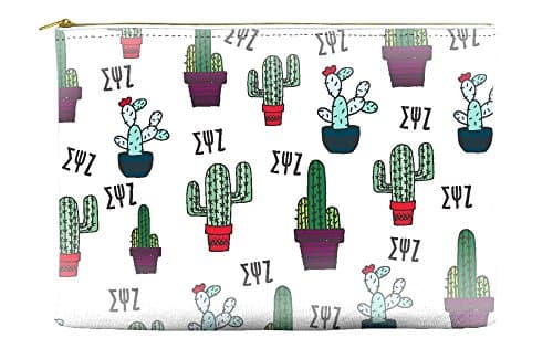 Sigma Psi Zeta Cactus Pattern White Cosmetic Accessory Pouch Bag for Makeup Jewelry & other Essentials