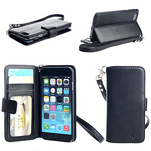 NOSWear (Slim Fit Series) iPhone 6 PU Folio (Wallet) Case - 3 Card Slot Wallet Case Slim and Compact Case (Black)