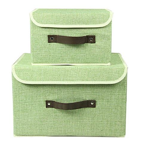 Larger&Small Multifunction Foldable Polyester Linen Canvas Storage Containers,Convenient Cubes Basket Storage Bin with Lid for Clothing,sock,underwear,Toys,Books,Art,Craft supplies ect (Green)