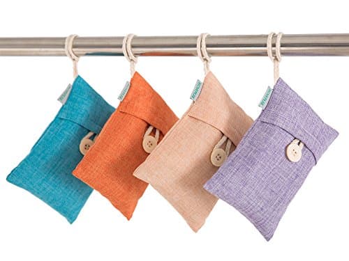 MOVEPEAK Air Purifying Deodorizer Bags Made From Lavender + Bamboo Charcoal,Odors Absorber,Eliminator,Neutralizer,for Drawer,Locker,Cabin,Auto Car,Closet,Pet Habitats,AC Air Freshener(4 Pack Kit)