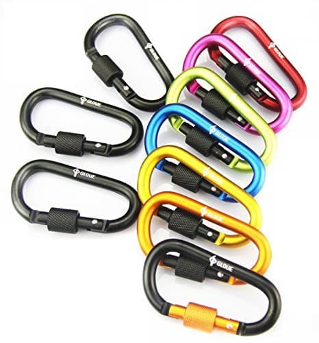 GLOUE Aluminum D-ring Locking Carabiner Keychain Spring Clip Lock Carabiner Hook - Outdoor Camping Equipment - Multi Colors (11)