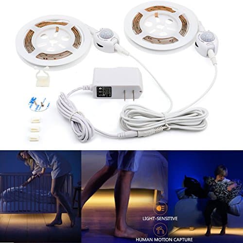 Motion Activated Bed Light, Huamai Flexible LED Bed Strip Light Kit Motion Sensor Night Light Bedside Lamp Cabinet Light Illumination with Automatic Shut Off Timer (Double Bed)