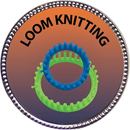 Loom Knitting Award, 1 inch dia Silver Pin "Creative Arts and Hobbies Collection" by Keepsake Awards
