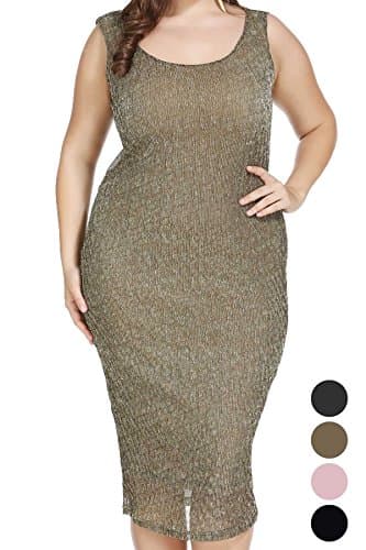 Plus Size Shimmer Swing Loose Midi Dress for Work Cocktail Formal Party Gold 12 Plus