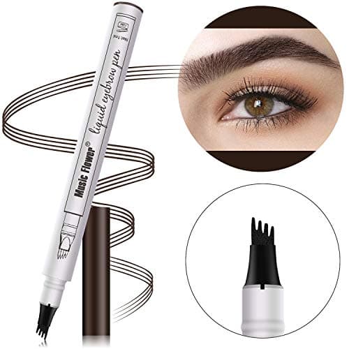 Eyebrow Pen - USHION Long Lasting Tattoo Microblade Pen, Liquid Microblading Eyebrow Pencil with a Micro-Fork Tip Applicator for Natural Hair-Like Defined Brows-Chestnut