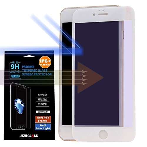iPhone 6/6S Plus Glass Screen Protector,JIIZII GLASS Anti Blue Light Tempered Glass Protector, Carbon Fiber Unbreakable Edge, 3D Full Coverage, Bubble Free, Eye Protection(5.5" White)