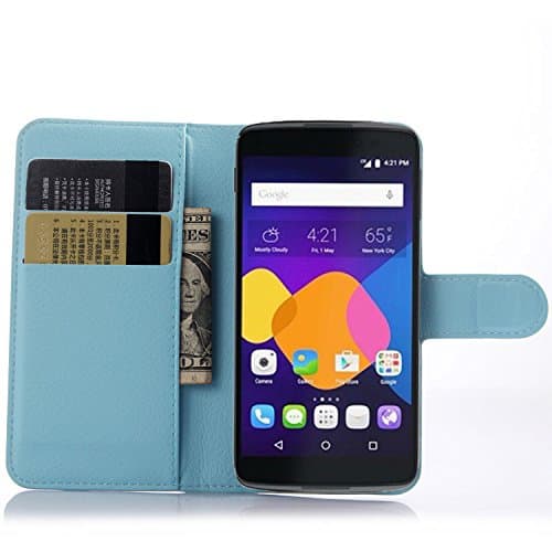 Idol 3 (5.5") Case - Demomm(tm) Flip / Folio Pu Leather Case Wallet Cover for Alcatel Onetouch Idol 3 (5.5 Inch) (Blue)