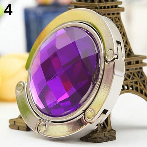 Foldable Handbag Purse Hanger Convenient Table Hook Hang Round Rhinestone Holder - Purple GlobalDeal