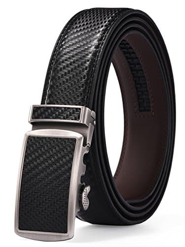Xhtang Men's Solid Buckle with Automatic Ratchet Leather Belt 35mm Wide 1 3/8"
