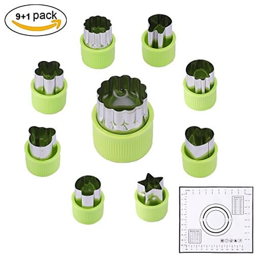 Fruit Cutter Shapes Set,Cookie Cutters&Stamps Mold,Mini Fruit and Vegetable Shanpe Cutters,Fun Food Cutters for Kids,9 PCS and 1 PCS Kneading Mat