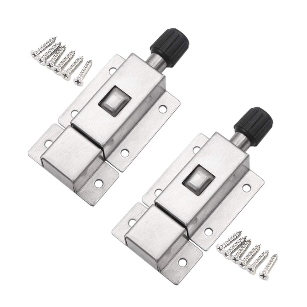 Spring Barrel Bolt Automatic Open Door Latch Spring Push Butto Sliding Lock Barrel Bolt Stainless Steel Safety Door Latches for Bathroom Toilet Window Furniture Pet Gate Lock (3 inch) (2 Pack)