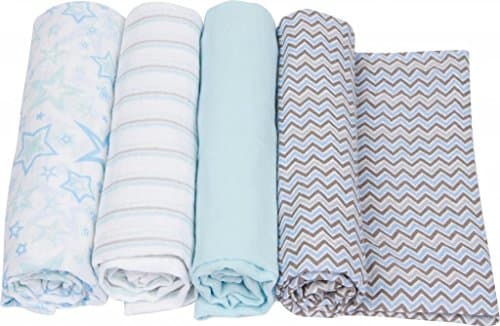 MiracleWareMuslin Swaddle Blanket, Blue Chevron Collection, 4 Piece