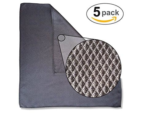 5 Stainless Steel Microfiber Diamond Waffle Weave Premium Cloths - Lint Free Streak Free Glass Cleaning Towels - 16"x16" 320 GSM
