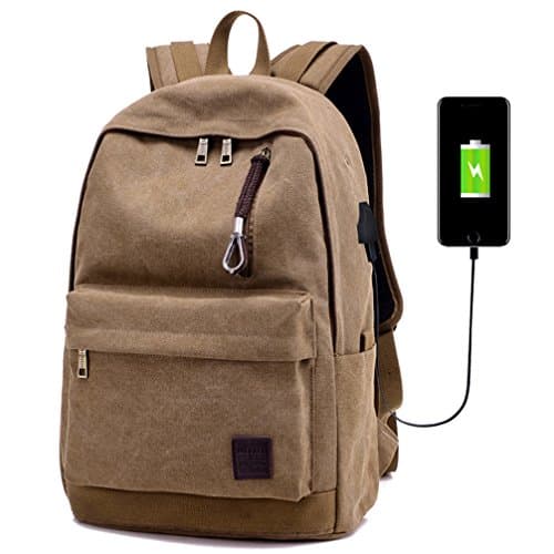 Bopopo Laptop Backpack School Casual Travel Daypack with USB Charging Port 15.6 inch Bag Brown