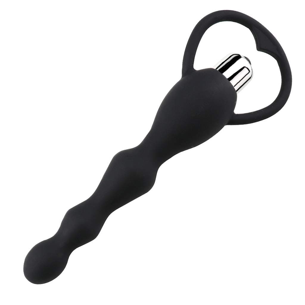 ZHBX Silicone Vibrr'a-Tion Pull Beads mas'aa-ger Aňň-al Pluug - Black