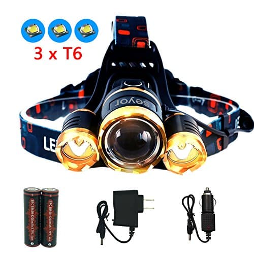 SEYOR Ultra Bright LED Headlamp 4 Mode Zoomable Focus Headlight with Rechargeable 18650 Battery(X2) and Charger(x2) for Camping Fishing Riding Hiking Reading