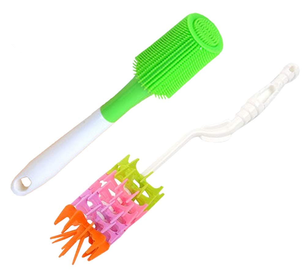 2-Pack Silicone Cleaning Brush with Long Handle Non Stick Dishwashing Cleaner Scrub for Baby Bottle, Water Bottle, Tumbler, Antibacterial, Multi-Purpose