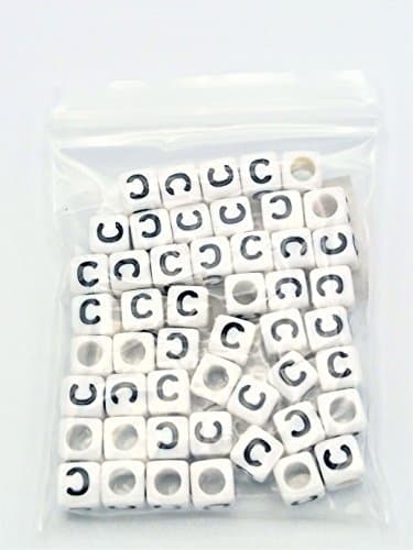 FEQM Pre-Sorted Letter Beads (6mm 50 pcs, White - Black Letter C)