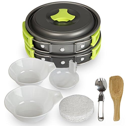 Camping Cookware Mess Kit Set for Backpacking and Hiking - Lightweight, Durable and Compact for Outdoor Cooking. Comes with Nylon Storage Bag - Fits easily inside Backpack