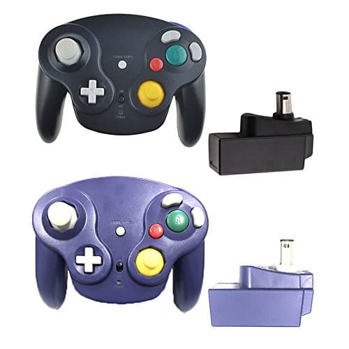 Poulep 2 Packs Classic 2.4G Wireless Controllers Gamepad with Receiver Adapter for Nintendo Wii U Gamecube NGC GC (Black and Orange)