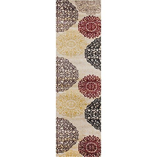 Cream Floral Transitional Indoor Runner Rug (2' x 7'2)