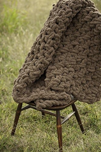 Handmade crochet blanket, giant chenille, soft, warm brown