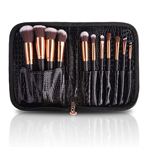 Makeup Brushes Set With Elegant PU Leather Crocodile Bag,Makeup Tools,Included Powder Brush, Blush Brush,Eyeshadow Brush,Contour Brush,Eyebrow Brush,Flat Foundation Brush,Concealer Brush,Lip Brush.