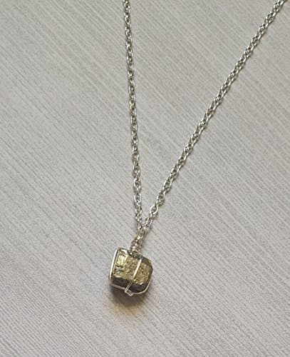 Pyrite Wire Wrapped Cube Necklace, Empath, Energy Shield, Naturally Alleviate Fatigue, Exhaustion, Gemstone, Block Negative Energy