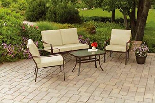 Mainstays Stanton Cushioned 4-Piece Patio Conversation Set, Tan