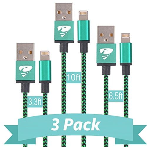 Rephoenix iPhone Charger,3 Pack Nylon Braided Lightning to USB Cable and Charging Cord with Aluminum Connector for iPhone 7/7 Plus/6s/6 Plus/5s/5c/5(Green)