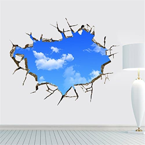 3D Blue Sky Dreamscape Home Decor with Crack Wall Sticker