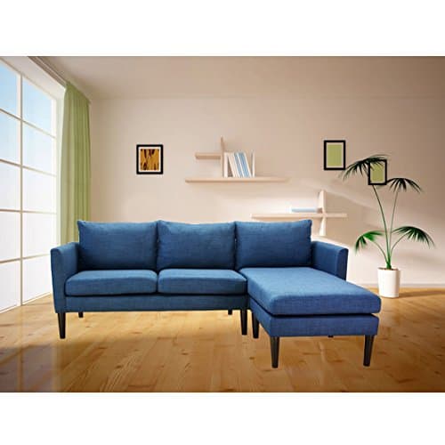 Redde Boo Modular Sectional Sofa With Reversible Chaise ,Living Room Linen Fabric L-Shape Couch (Dark Blue)