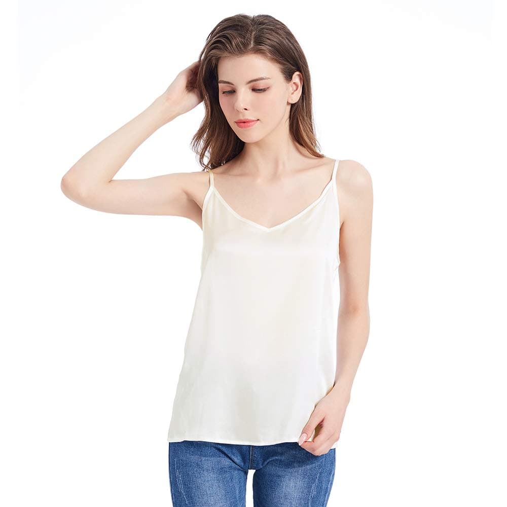Mommesilk Basic Womens Silk Camisole 100 Pure Mulberry Silk Tank Tops & Ladies Cami Top V-Neck