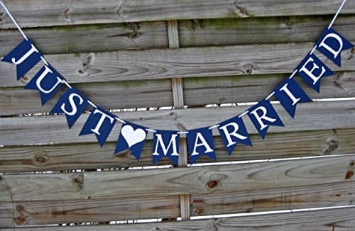 Just Married wedding banner - Navy and White