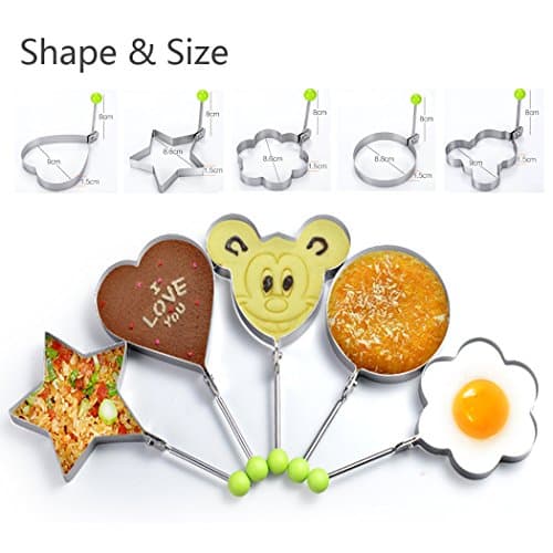 5 pcs Stainless steel frying eggs Pancake mold kitchen Fried egg molds Making Cakes, Meatloaf, Biscuits and Other Delicious Food 5-shape