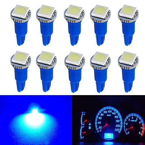 OneFly 10-Pack Blue T5 5050 1-SMD LED Automotive Car Lights Bulb Dashboards Indicator Bulbs For All T5 Wedge Type 1SMD