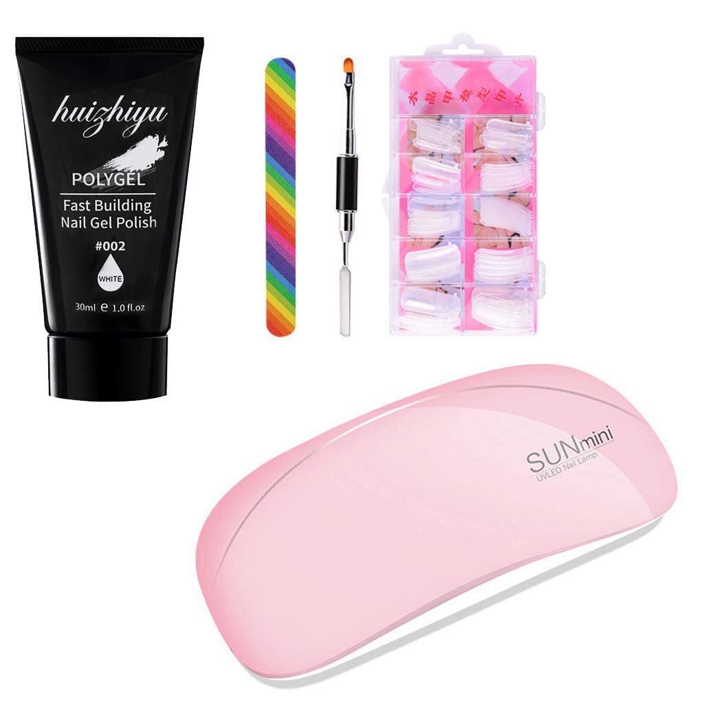 Nail Extension Gel Kit Anself 100Pcs Nail Quick Builder Set, 30ml Poly Gel With Nail Lamp Nail Molds DIY Nail Manicure Tools (White)