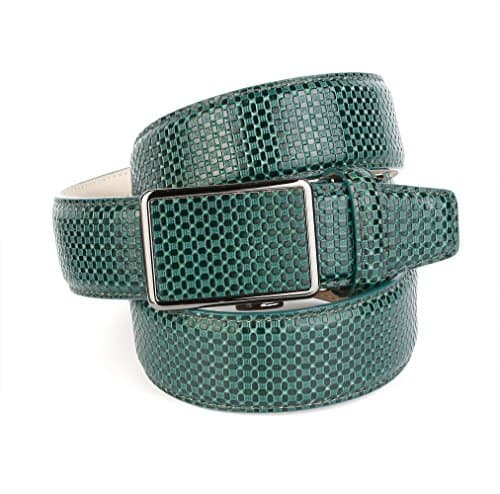 Anthoni Crown Leather Men`s Belt Green 36"-46" with Black Metallic Automatic Buckle/37kr50 (36)