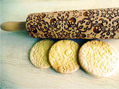 Sugar Skull Embossing Rolling Pin Pattern With Skulls Spooky DeathS-Head Halloween Sugar Skull Halloween Cookies