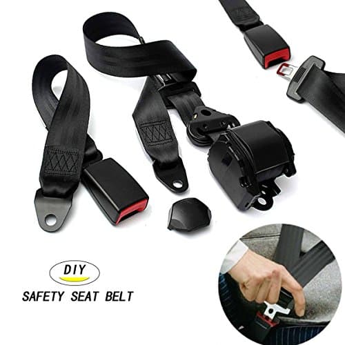 TEMEXE Universal Adjustable Retractable 3 Point Auto Car Safety Seat Lap Belt Set Kit