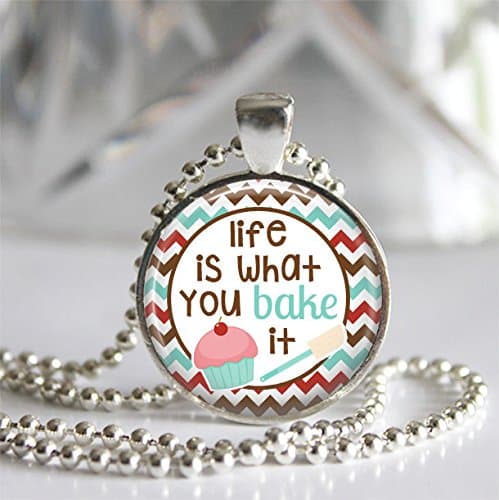 Life is What you Bake it Silver Bezel Glass Tile Pendant Necklace