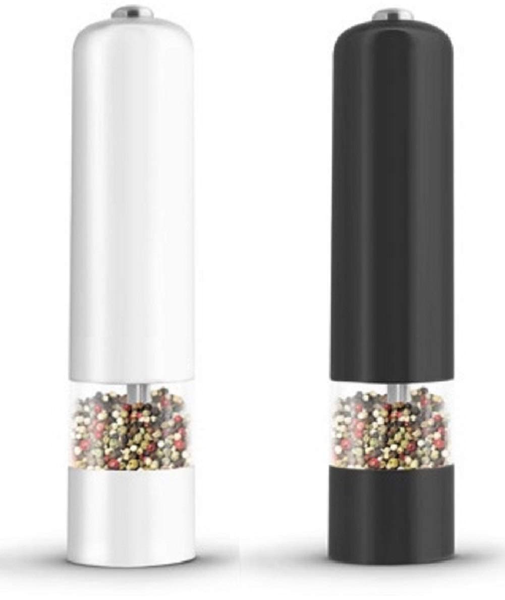 Electronic Salt & Pepper 5x23cm Large Pepper Mill Salt Mill Grinder Shaker Set with LED Light x2 (Black-White)