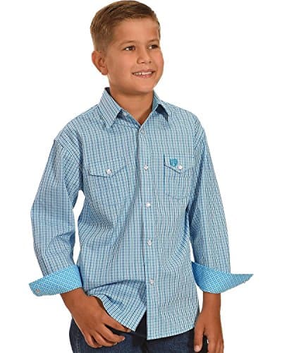 Panhandle Boys' Satin Checkered Shirt Blue Small